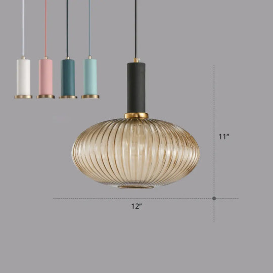 Ribbed Glass Hanging Light: Modern Bottle Shape 1-Bulb Pendant For Dining Room Yellow-Black / 12