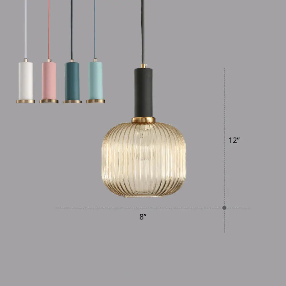 Ribbed Glass Hanging Light: Modern Bottle Shape 1-Bulb Pendant For Dining Room Yellow-Black / 8