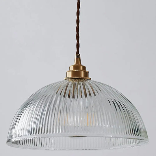 Ribbed Glass Pendant Light - Simplicity Brass Mini Hanging Lamp For Dining Room Clear / 12