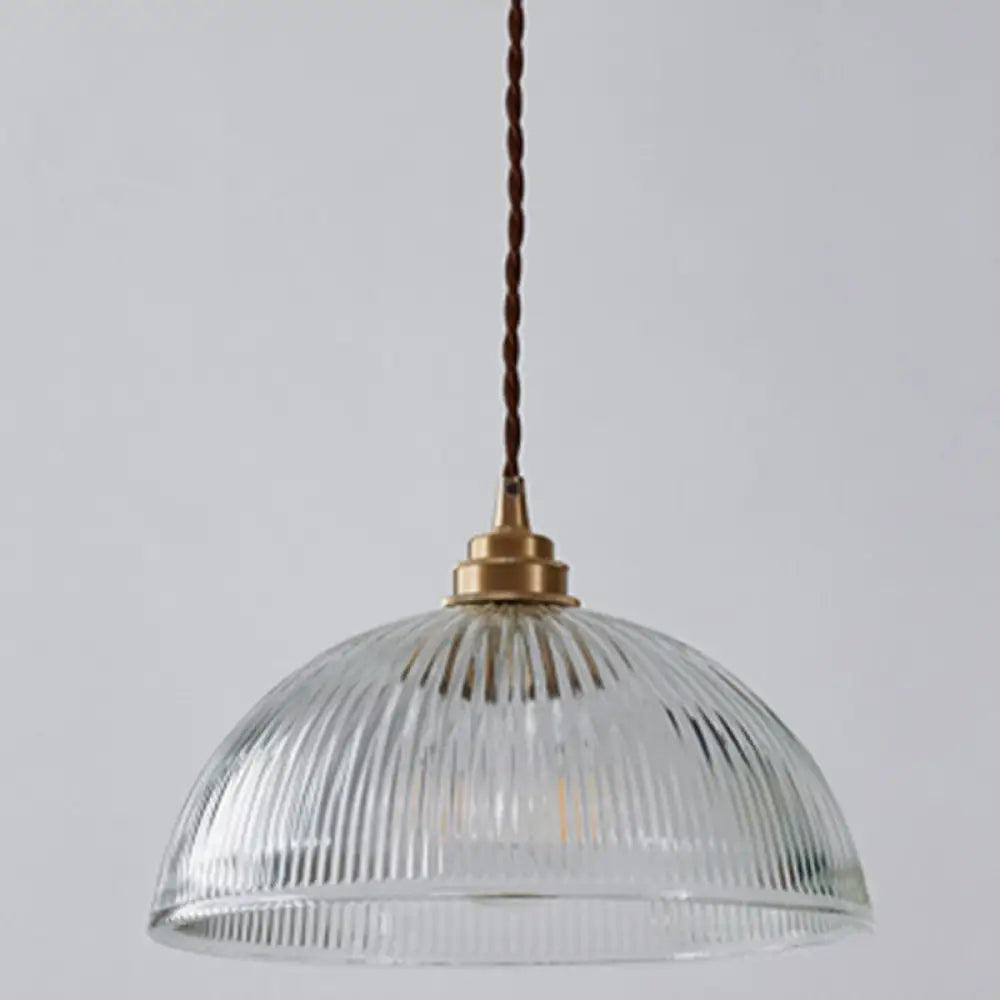 Ribbed Glass Pendant Light - Simplicity Brass Mini Hanging Lamp For Dining Room Clear / 8