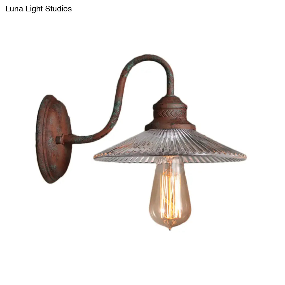 Ribbed Glass Sconce Light Fixture With Rustic Flair For Dining Room Wall