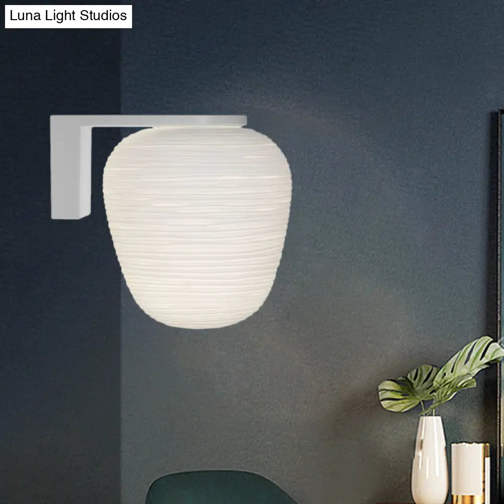 Ribbed Glass Sconce: Simple 1-Light Wall Mounted Lighting In Milky White