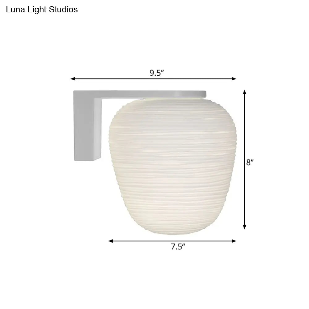 Ribbed Glass Sconce: Simple 1-Light Wall Mounted Lighting In Milky White