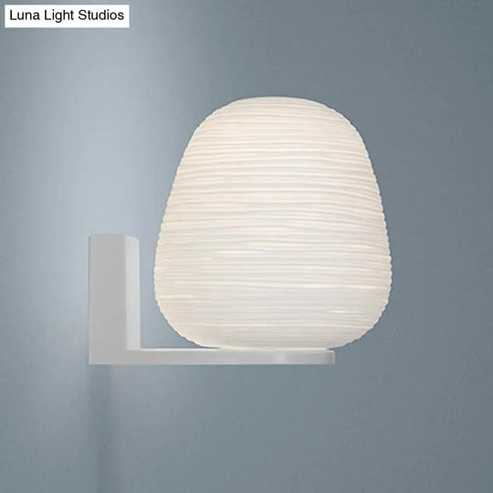 Ribbed Glass Sconce: Simple 1-Light Wall Mounted Lighting In Milky White