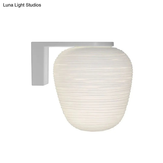 Ribbed Glass Sconce: Simple 1-Light Wall Mounted Lighting In Milky White