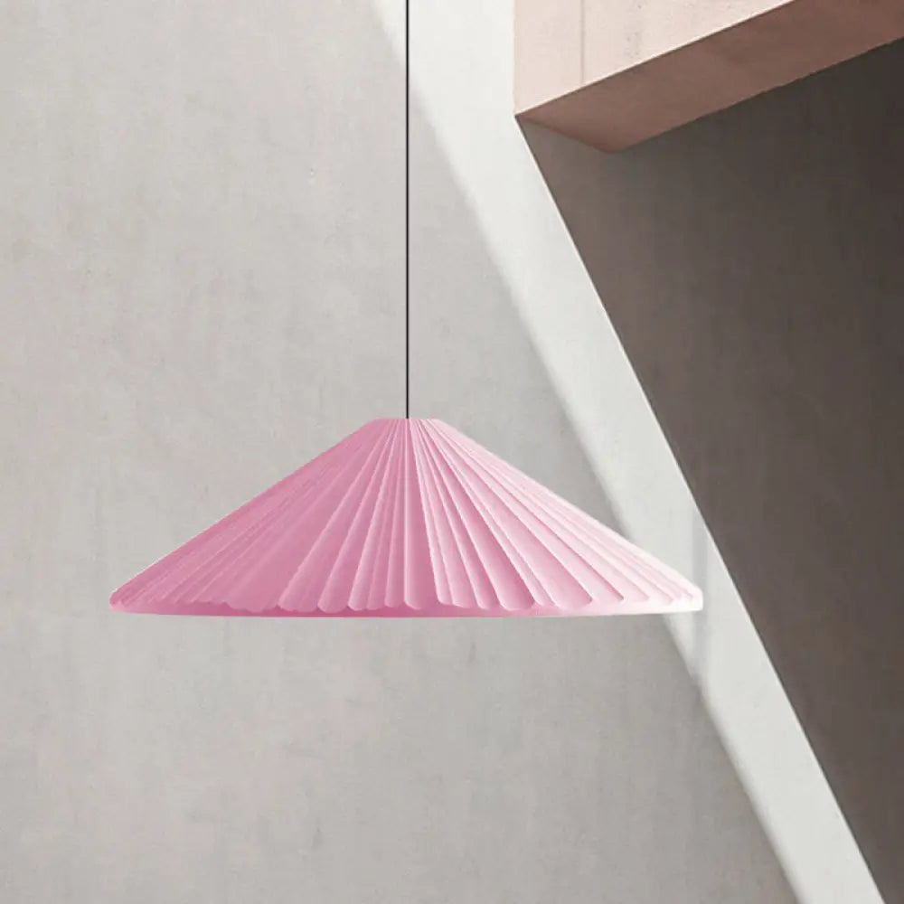 Ribbed Macaron Pendant Bedside Light In White/Pink/Blue Resin Pink