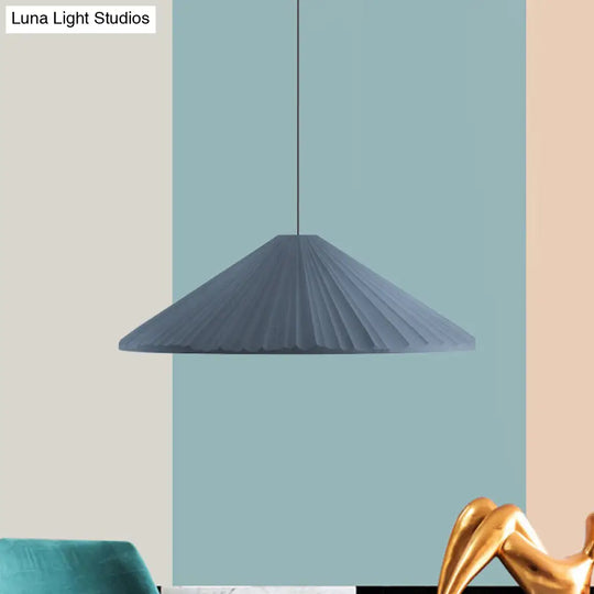 Ribbed Conic Pendant Light In Macaron Resin - Single Bedside Hanging White/Pink/Blue