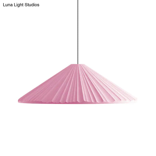 Ribbed Conic Pendant Light In Macaron Resin - Single Bedside Hanging White/Pink/Blue