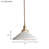 Ridged Cone Dining Room Pendant Light Ceramics 1 Simple Style Lamp In White Lighting