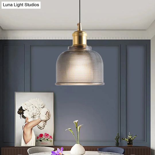 Ridged Glass Pendant Light - Traditional Cup Shape For Balcony And Kitchen