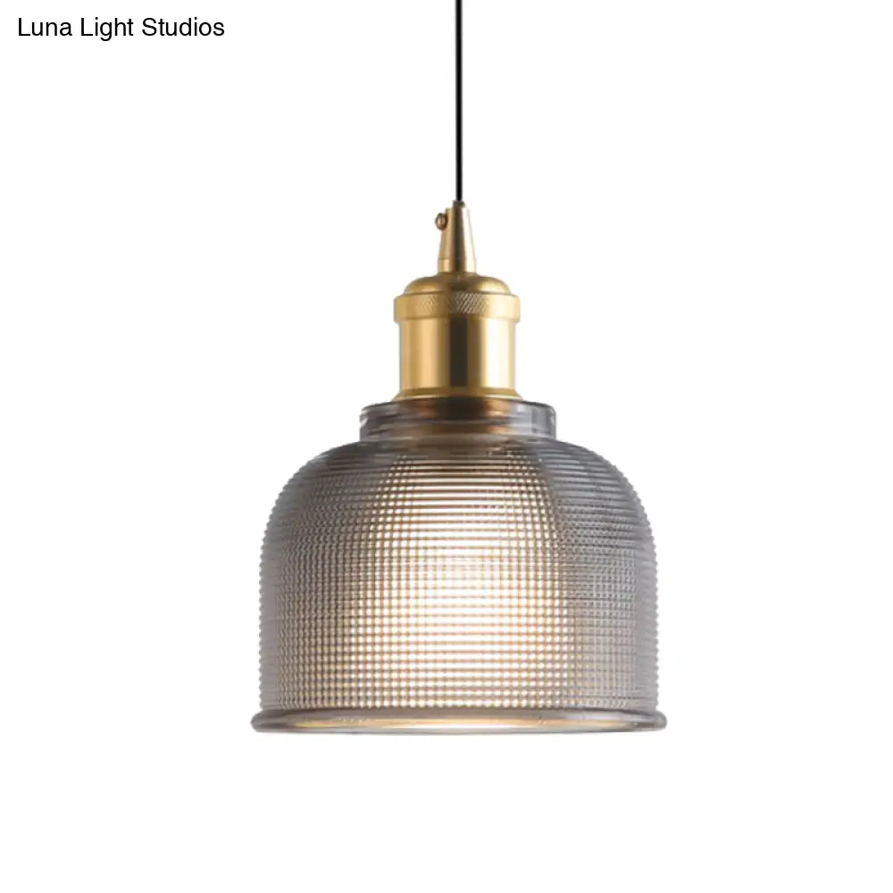 Ridged Glass Pendant Light - Traditional Cup Shape For Balcony And Kitchen