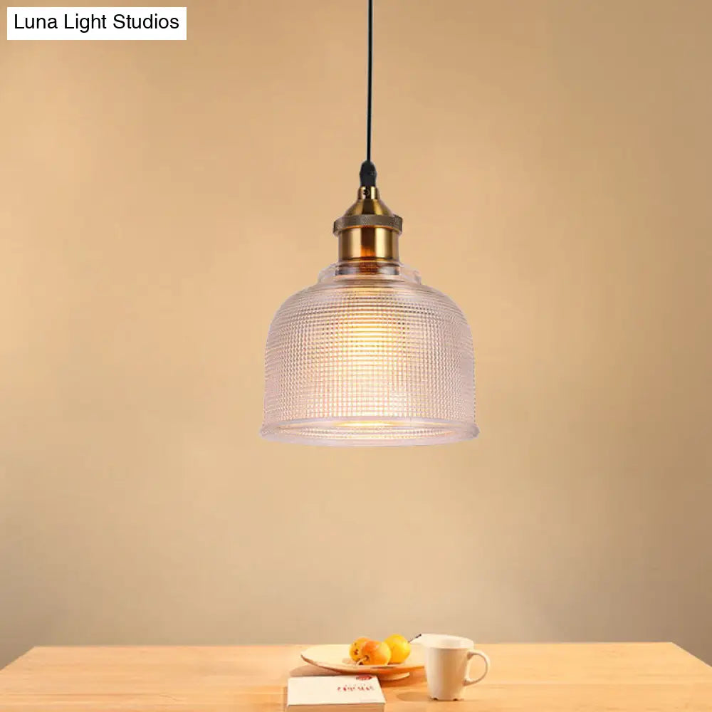 Ridged Glass Pendant Light For Balcony And Kitchen Traditional Cup Shape 1 Hanging Lamp Clear