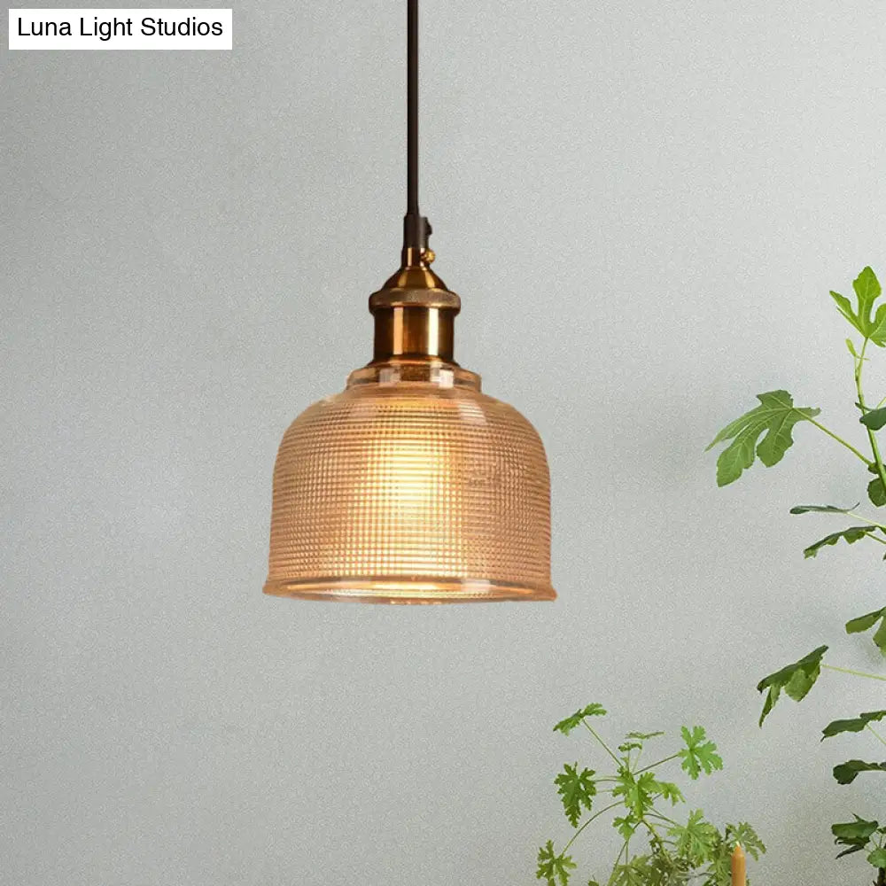 Ridged Glass Pendant Light For Balcony And Kitchen Traditional Cup Shape 1 Hanging Lamp