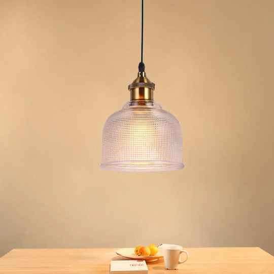 Ridged Glass Pendant Light - Traditional Cup Shape For Balcony And Kitchen Clear