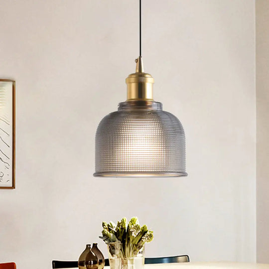 Ridged Glass Pendant Light - Traditional Cup Shape For Balcony And Kitchen Smoke Gray