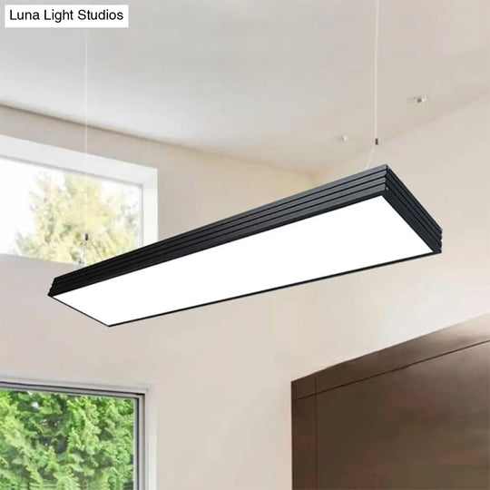 Sleek Led Office Pendant Lamp - Silver/Black Ridged Metal Shade Simplicity Ceiling Light Ideal For