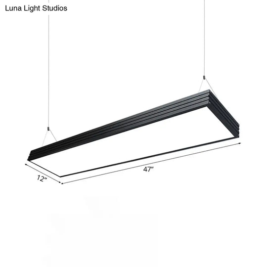 Sleek Led Office Pendant Lamp - Silver/Black Ridged Metal Shade Simplicity Ceiling Light Ideal For