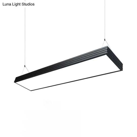 Sleek Led Office Pendant Lamp - Silver/Black Ridged Metal Shade Simplicity Ceiling Light Ideal For