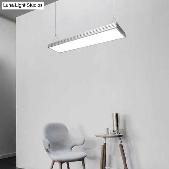 Sleek Led Office Pendant Lamp - Silver/Black Ridged Metal Shade Simplicity Ceiling Light Ideal For