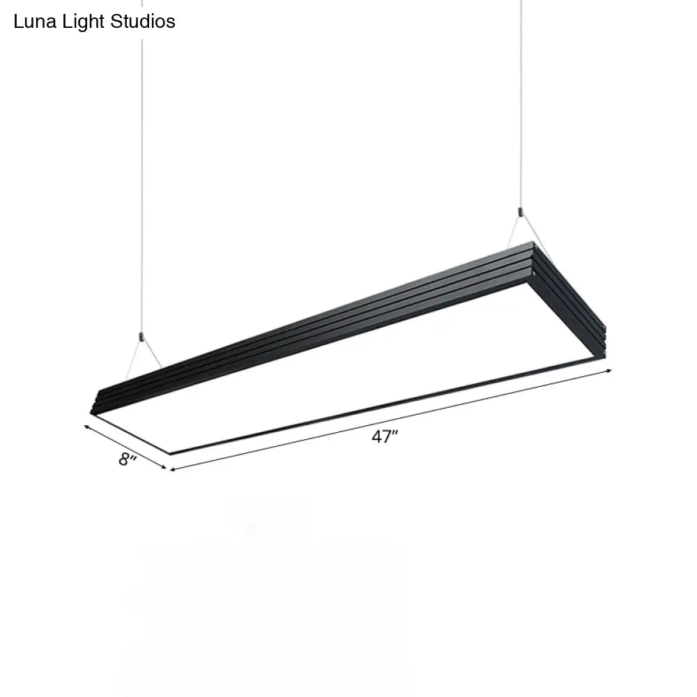 Sleek Led Office Pendant Lamp - Silver/Black Ridged Metal Shade Simplicity Ceiling Light Ideal For