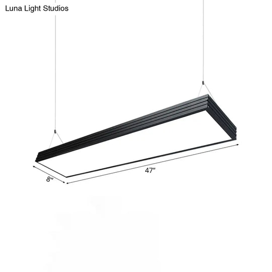 Sleek Led Office Pendant Lamp - Silver/Black Ridged Metal Shade Simplicity Ceiling Light Ideal For