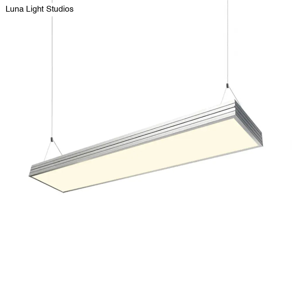 Sleek Led Office Pendant Lamp - Silver/Black Ridged Metal Shade Simplicity Ceiling Light Ideal For