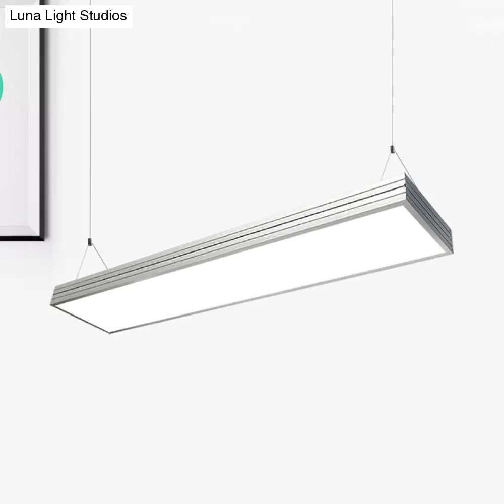 Sleek Led Office Pendant Lamp - Silver/Black Ridged Metal Shade Simplicity Ceiling Light Ideal For