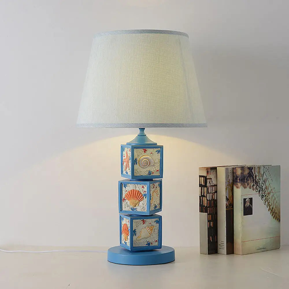 Riley - Resin Stacked Cube Desk Lighting Mediterranean 1 Bulb Light/Sky Blue Night Lamp With Barrel