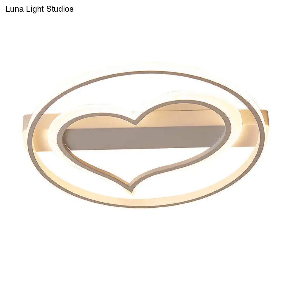 Ring Ceiling Lamp With Loving Heart Design And Acrylic Finish - Coffee/White Led Flushmount Lighting