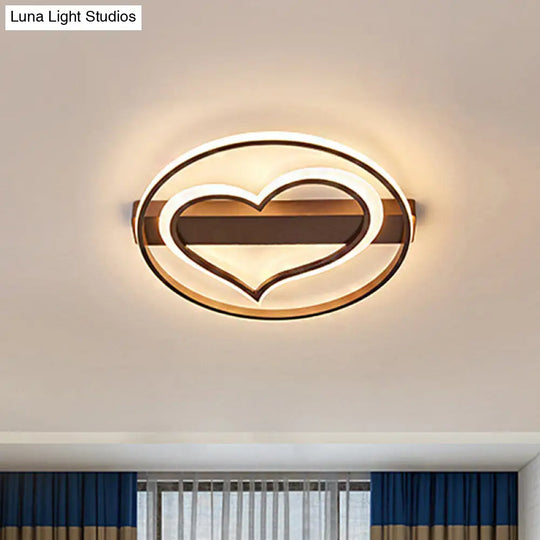 Ring Ceiling Lamp With Loving Heart Design And Acrylic Finish - Coffee/White Led Flushmount Lighting