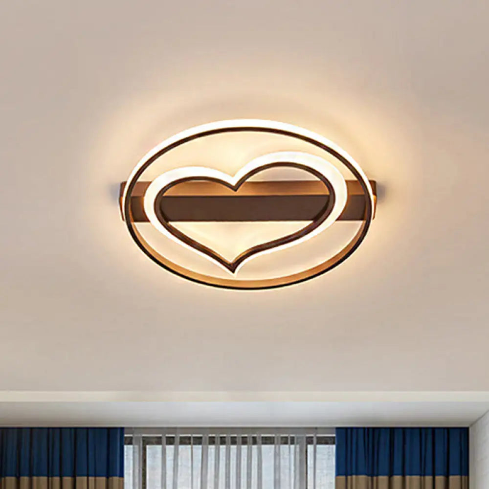 Ring Ceiling Lamp With Loving Heart Design And Acrylic Finish - Coffee/White Led Flushmount