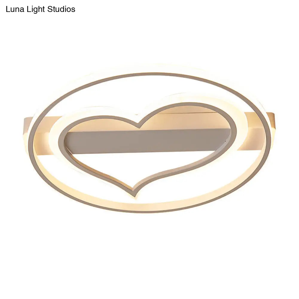 Ring Ceiling Lamp With Loving Heart Design And Acrylic Finish - Coffee/White Led Flushmount