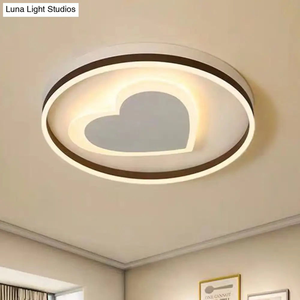 Ring Kid Bedroom Flush Ceiling Light - Cute Heart Acrylic Led Lamp