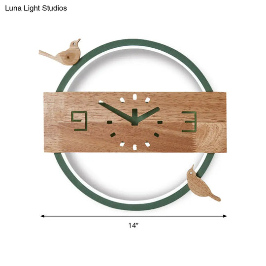 Ring Led Sconce Light With Wooden Clock | Bird Deco Kids Acrylic Wall Lamp