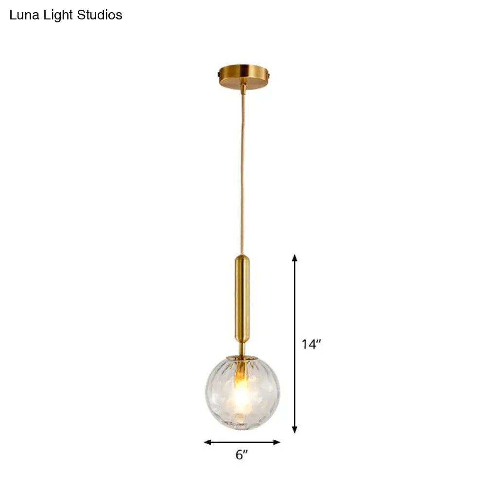 Postmodern Ripple Glass Pendant Lamp: 1-Head Gold Finish Ceiling Light