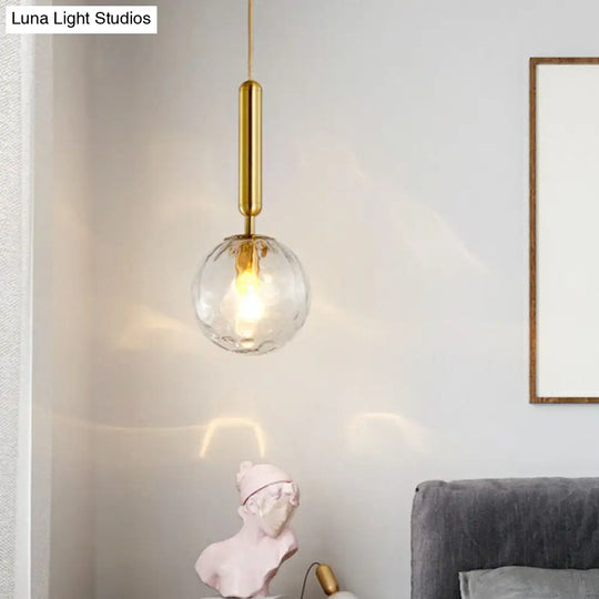 Postmodern Ripple Glass Pendant Lamp: 1-Head Gold Finish Ceiling Light