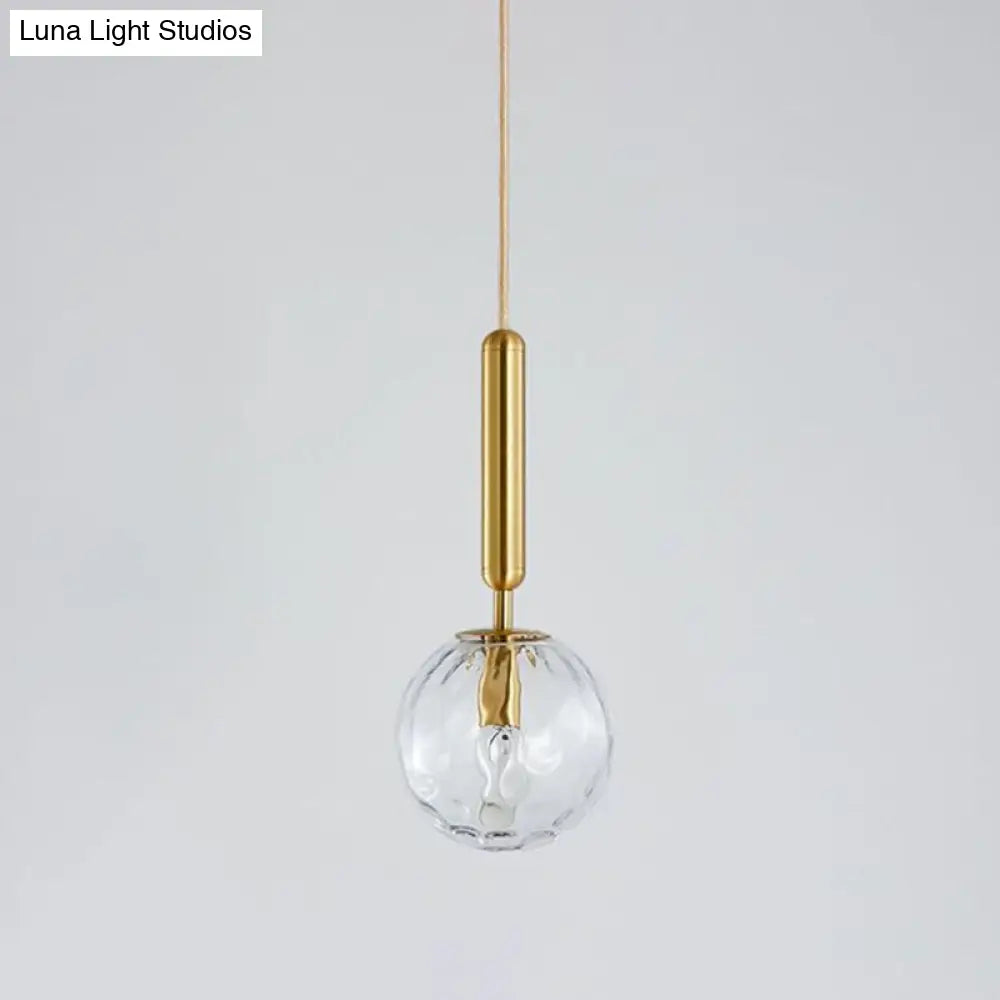 Postmodern Ripple Glass Pendant Lamp: 1-Head Gold Finish Ceiling Light