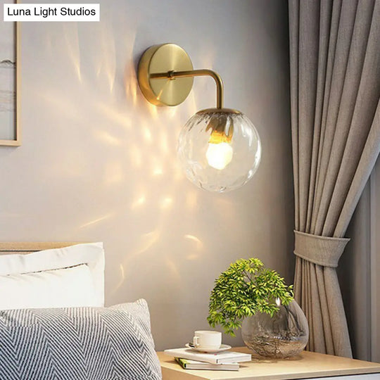 Rippled Glass Wall Mount Light With Spherical Design - Perfect For Bedroom Reading