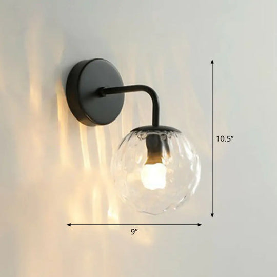 Rippled Glass Wall Mount Light With Spherical Design - Perfect For Bedroom Reading Black