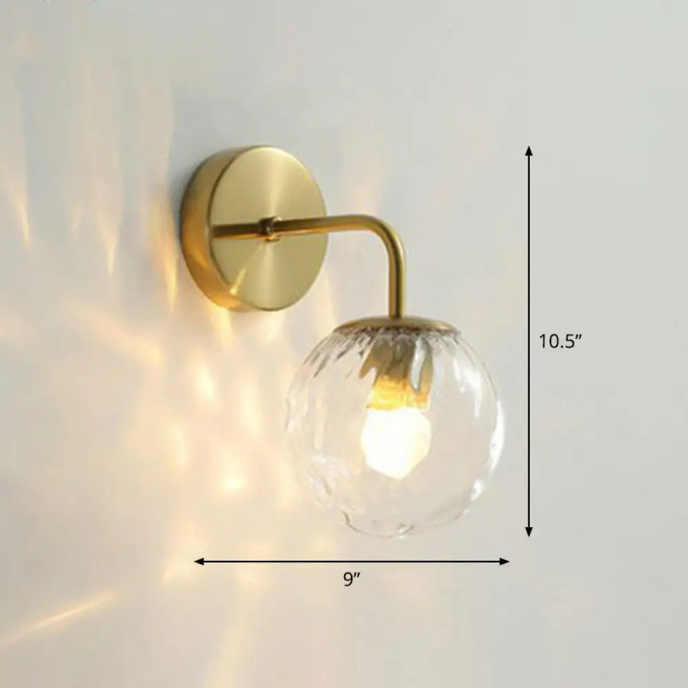 Rippled Glass Wall Mount Light With Spherical Design - Perfect For Bedroom Reading Gold