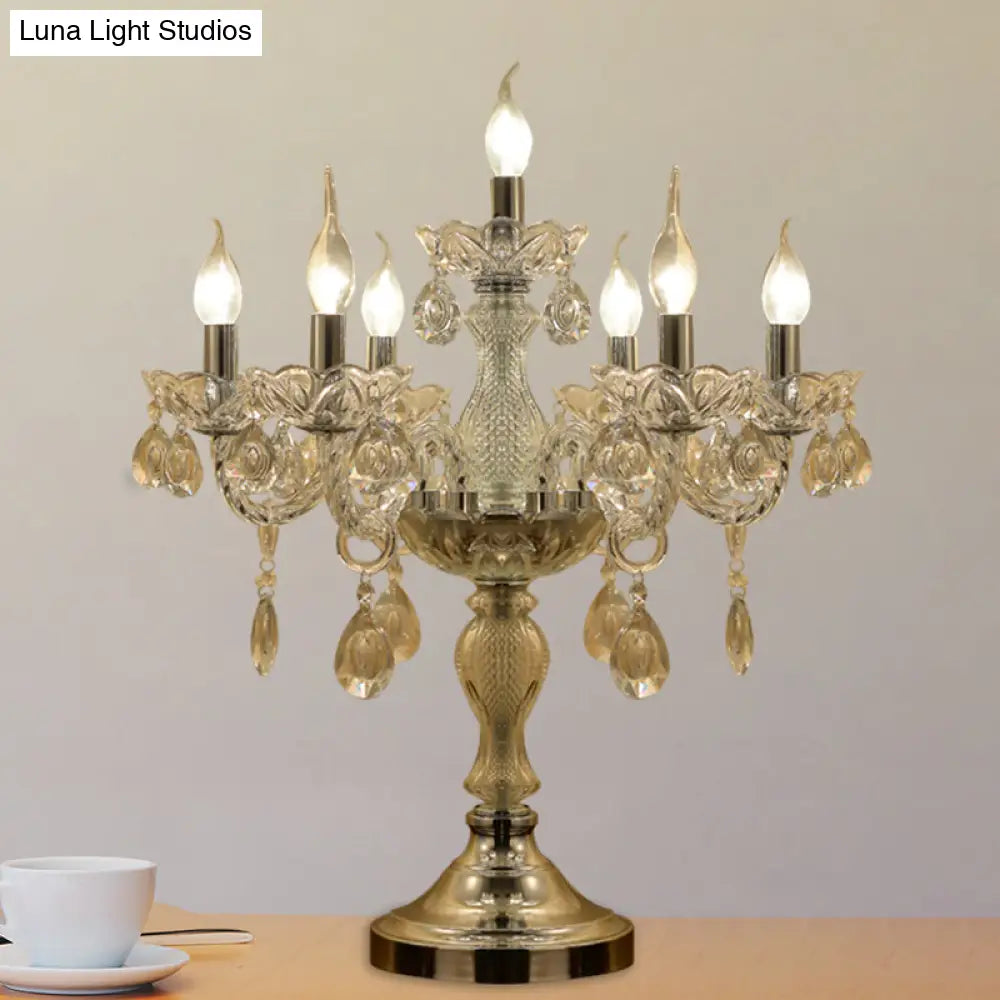 Rita - Elegant Candelabra Bedroom Table Light Traditional Clear Crystal 5/6/7 Heads Chrome Night