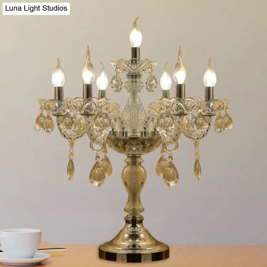 Rita - Elegant Candelabra Bedroom Table Light Traditional Clear Crystal 5/6/7 Heads Chrome Night