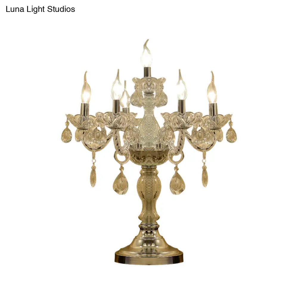 Rita - Elegant Candelabra Bedroom Table Light Traditional Clear Crystal 5/6/7 Heads Chrome Night