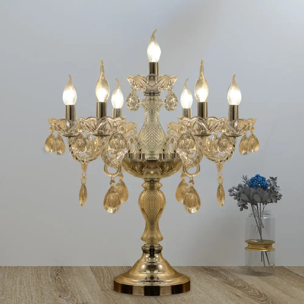 Rita - Elegant Candelabra Bedroom Table Light Traditional Clear Crystal 5/6/7 Heads Chrome Night