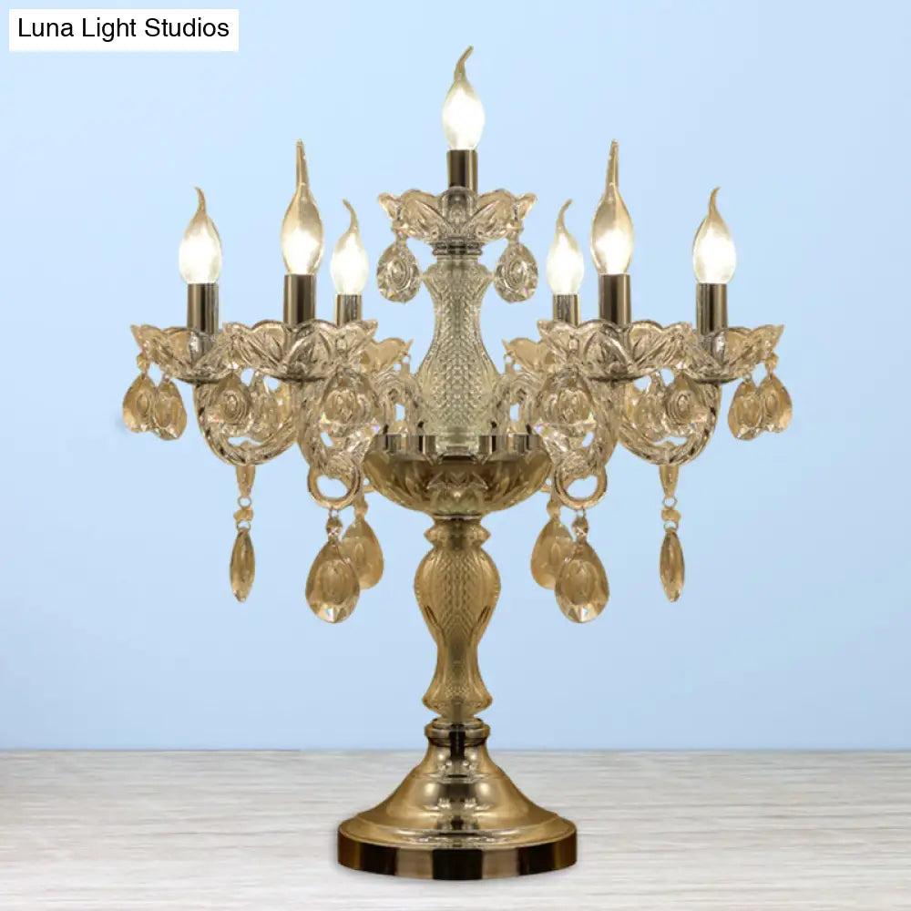 Traditional Clear Crystal Candelabra Table Lamp - 5/6/7 Heads Chrome Nightstand Light