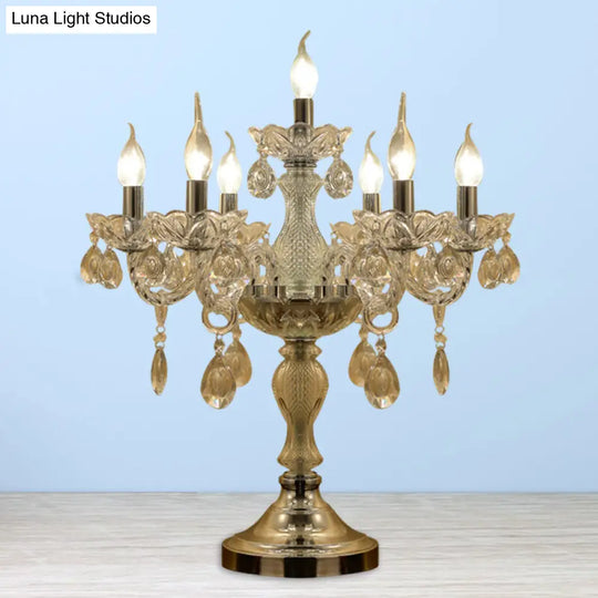 Traditional Clear Crystal Candelabra Table Lamp - 5/6/7 Heads Chrome Nightstand Light