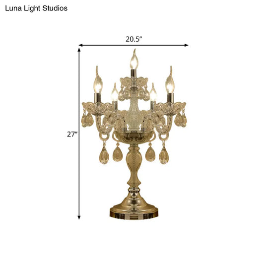 Rita - Elegant Candelabra Bedroom Table Light Traditional Clear Crystal 5/6/7 Heads Chrome Night