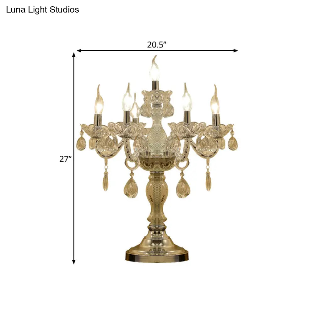 Rita - Elegant Candelabra Bedroom Table Light Traditional Clear Crystal 5/6/7 Heads Chrome Night