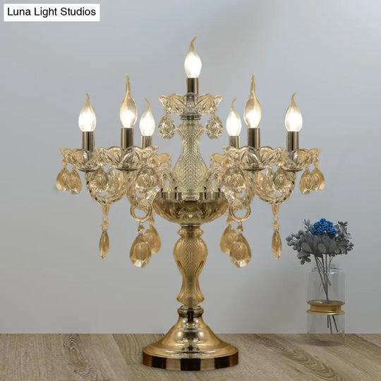 Traditional Clear Crystal Candelabra Table Lamp - 5/6/7 Heads Chrome Nightstand Light 7 /