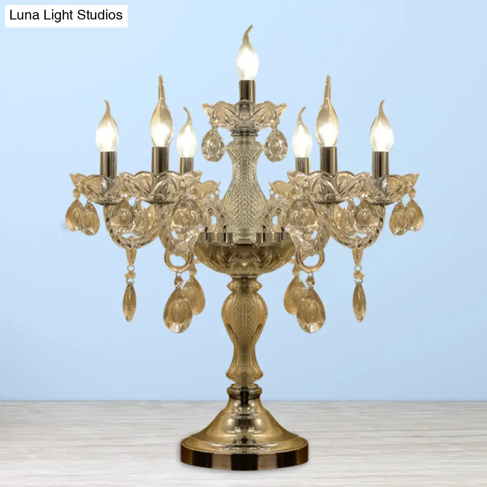 Rita - Elegant Candelabra Bedroom Table Light Traditional Clear Crystal 5/6/7 Heads Chrome Night